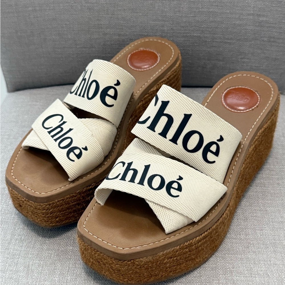 Chloe Cream and Brown Platform Slides